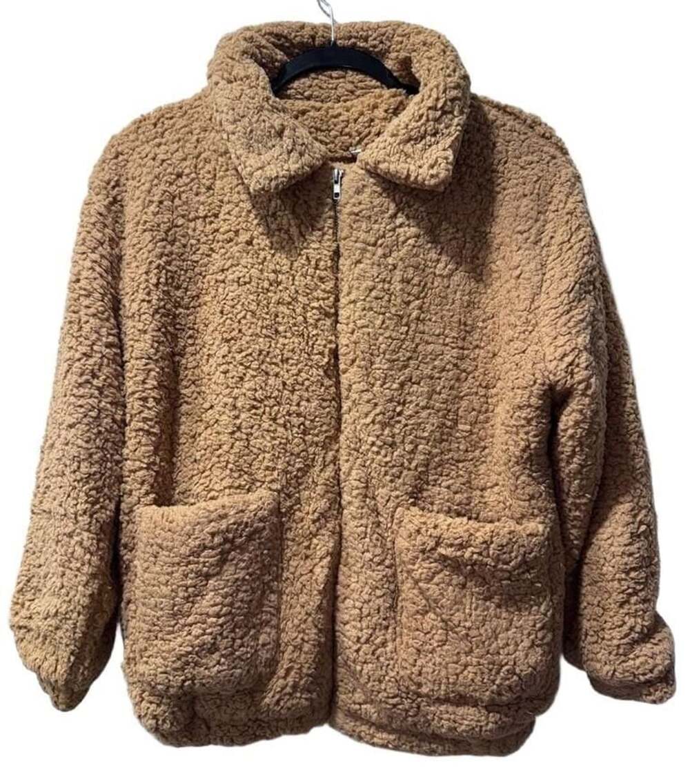 Tan Sherpa Fleece Zip Jacket Size L